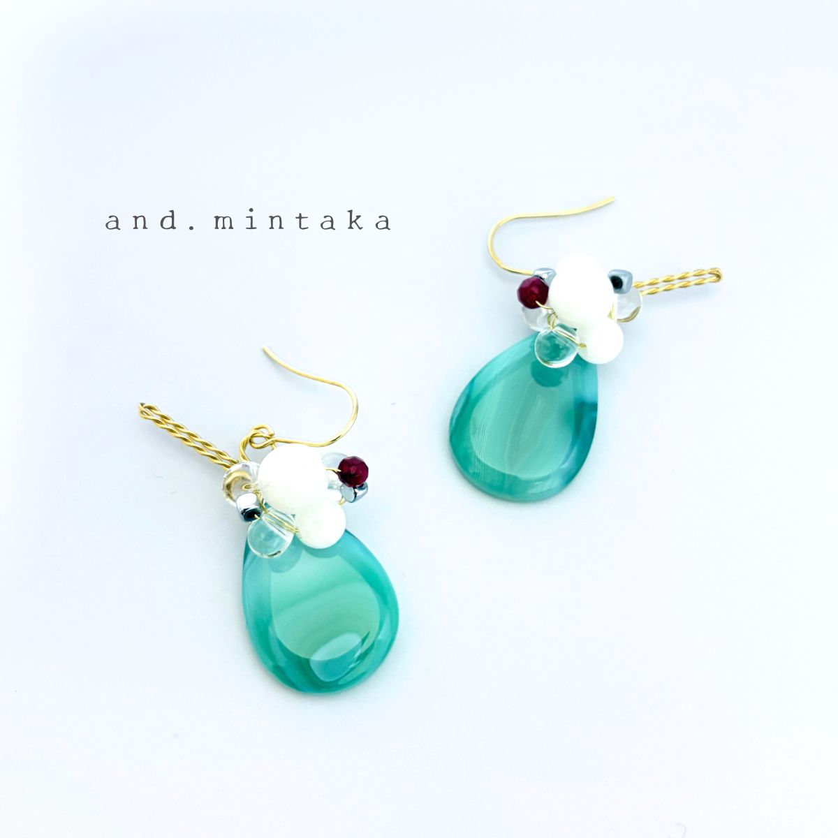 ☽・:*レトロな純喫茶⭐︎クリームソーダのフックピアス☽・:* 天然石 