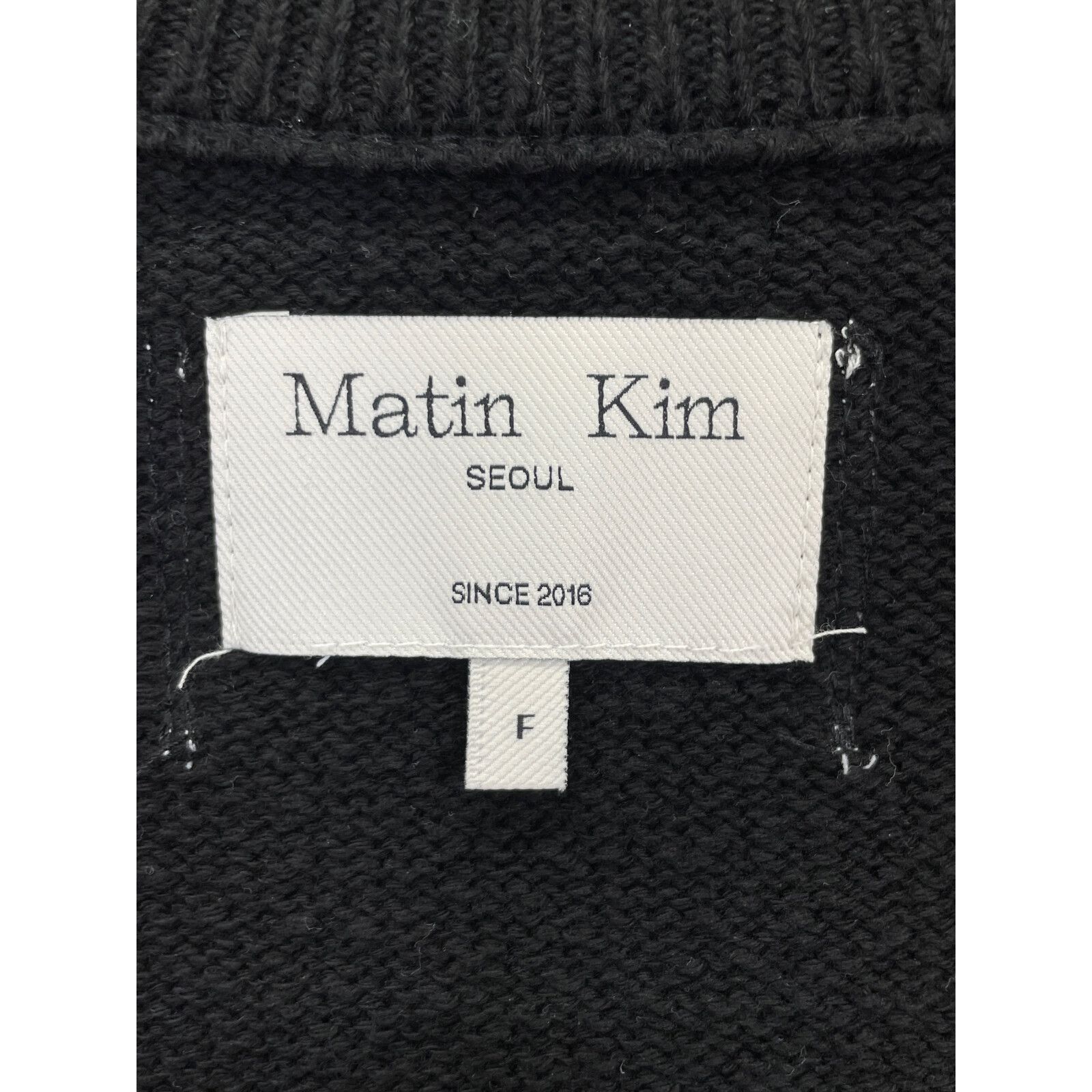 Matin Kim マーティンキム ブラック 刺繍ロゴニットジップアップ F