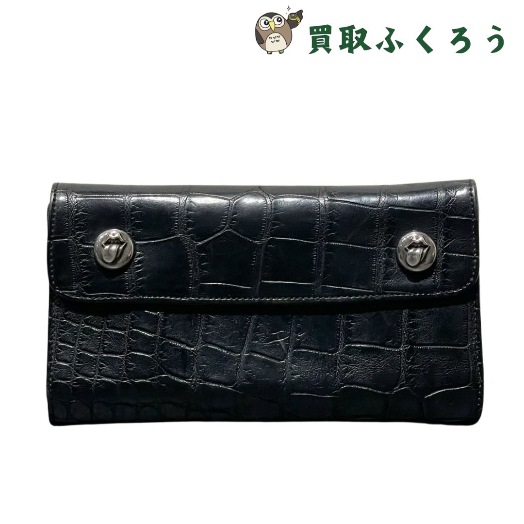 クロムハーツ正規品waveウォレット長財布chrome hearts黒ウェーブ クロムハーツ WAVE wallet 長財布 ウェーブ ヘビーレザー