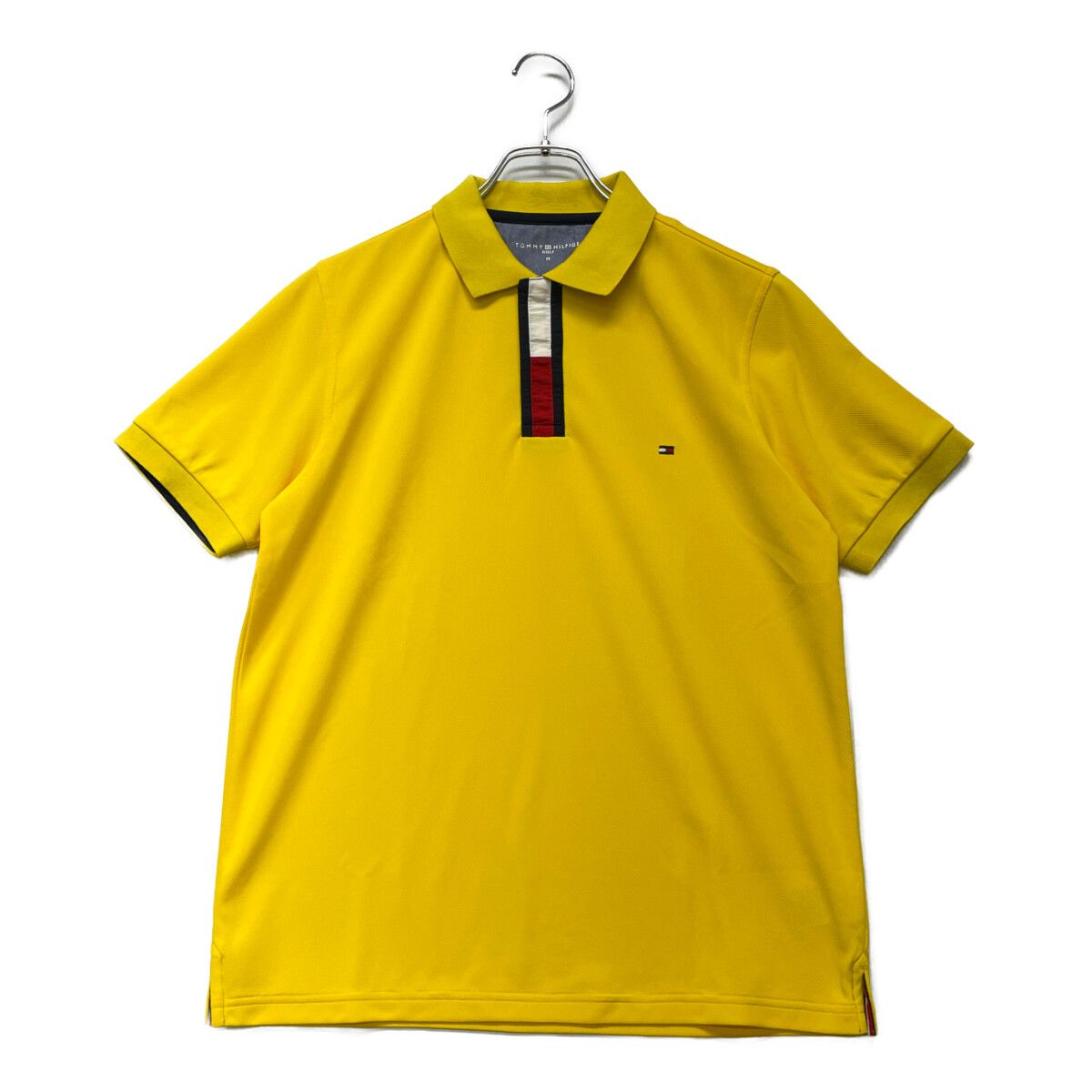 中古 メンズ トミーヒルフィガーゴルフ TOMMY HILFIGER GOLF 半袖ポロシャツ M 黄色 イエロー 美品  フラッグロゴ シンプル