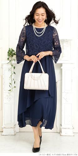 アッドルージュ パーティードレス 結婚式 お呼ばれ 二次会 発表会 大人 20代 30代 40代 50代 母親 親族 大きいサイズ 大きめ ロング ゆったり セレモニー レース ロングドレス t 9059 ネイビー L