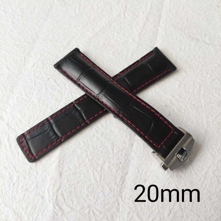 20mm 腕時計 レザー 革ベルト ブラック×レッド 黒/赤 牛革 Dバックル