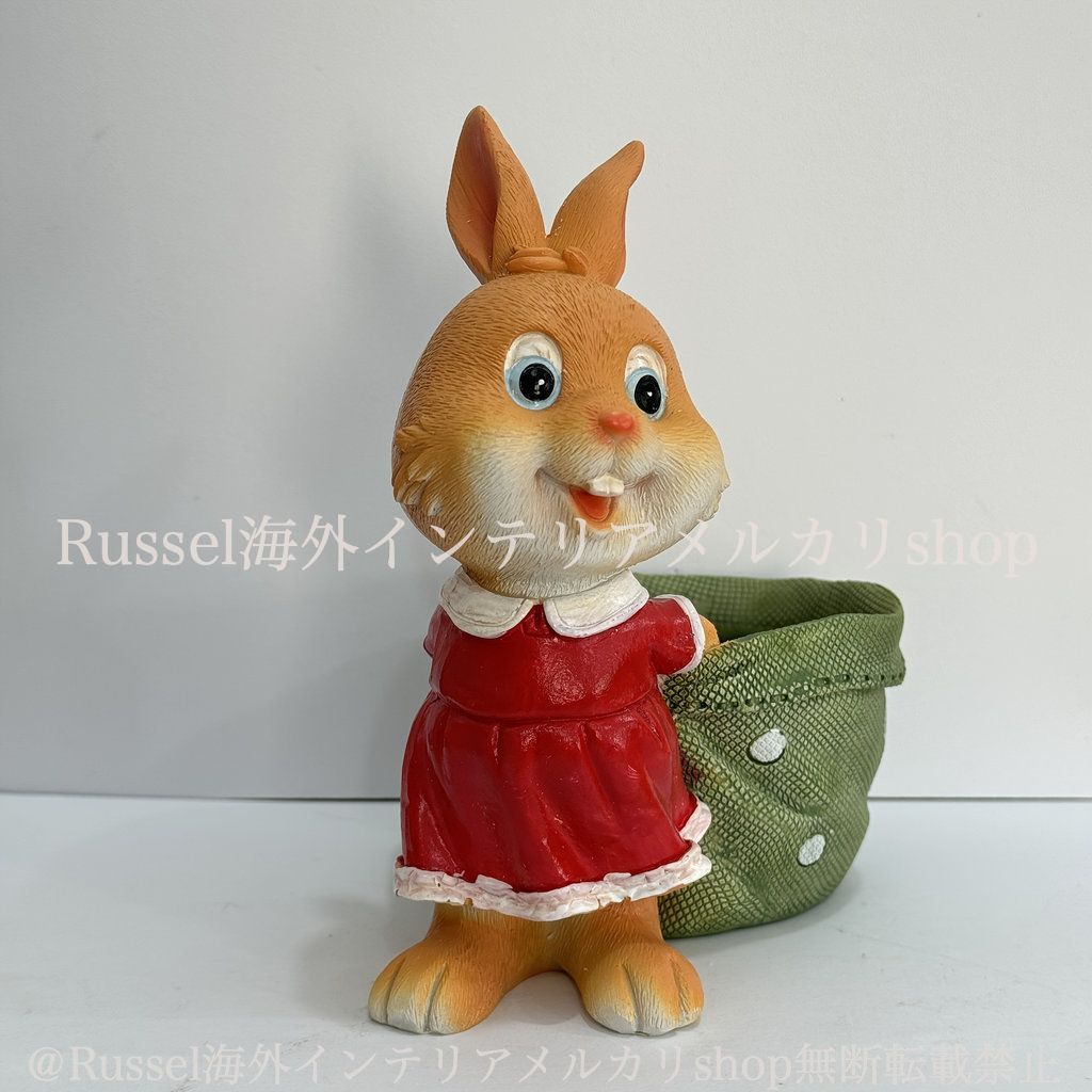 プランター うさぎ かわいい ワンピース 庭 赤 レッド 樹脂 ラビット