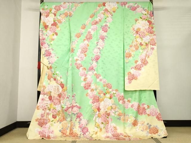 平和屋着物●豪華振袖 刺繍 舞花文 暈し染め 金彩 仮絵羽 AABC6156ck