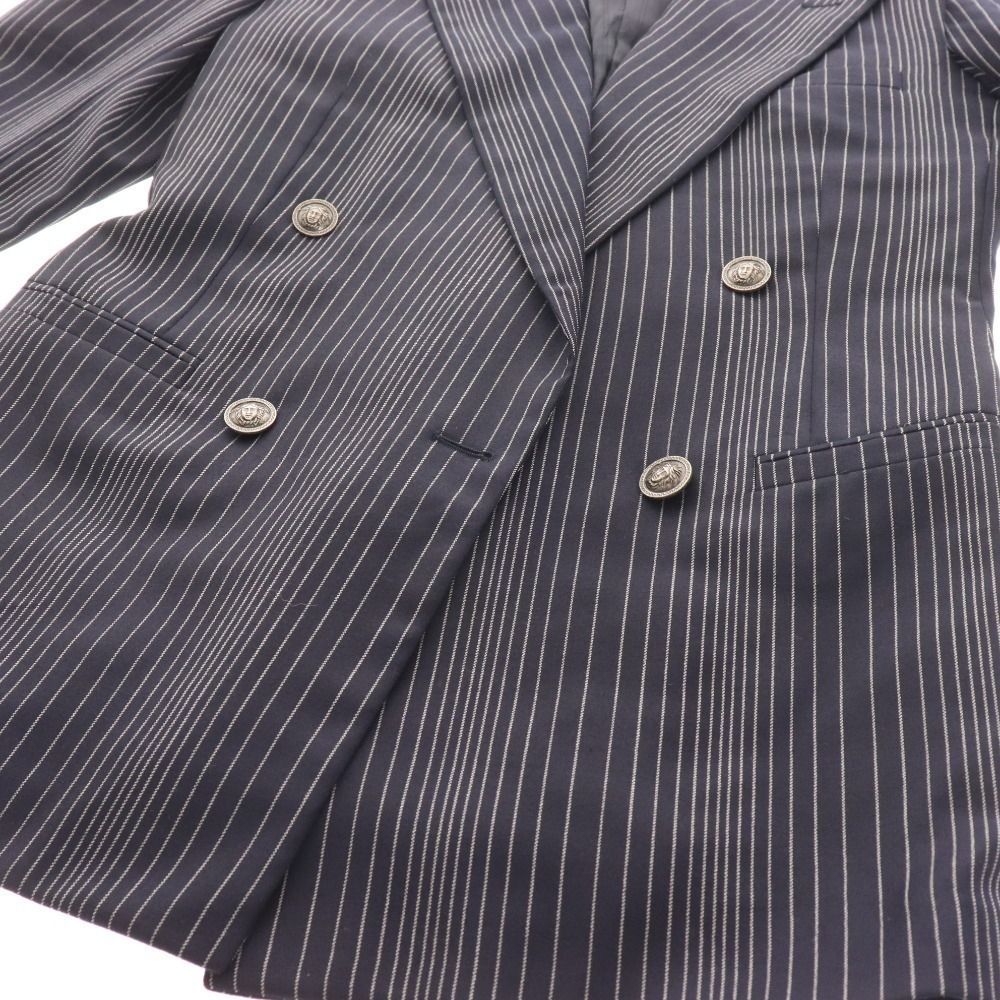 美品 ヴェルサーチ ダブル セットアップ ストライプ 黒に近いネイビー