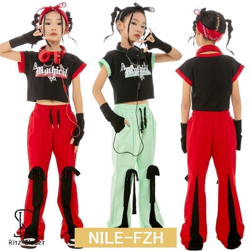 子供ダンス ダンス衣装 2点セット グリーン レッド タンクトップ パンツ 女の子 夏 JAZZ ダンス服 ヒップホップ hiphop ジlwc425
