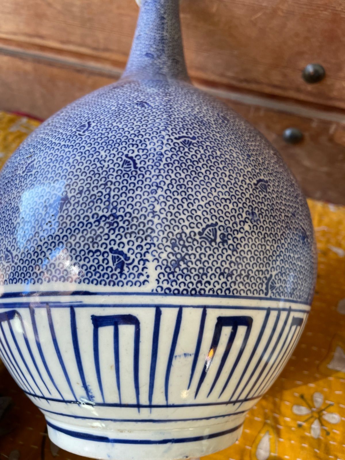 三川内焼 平戸 仙水作 染付山水花瓶 三川内焼 平戸 仙水作