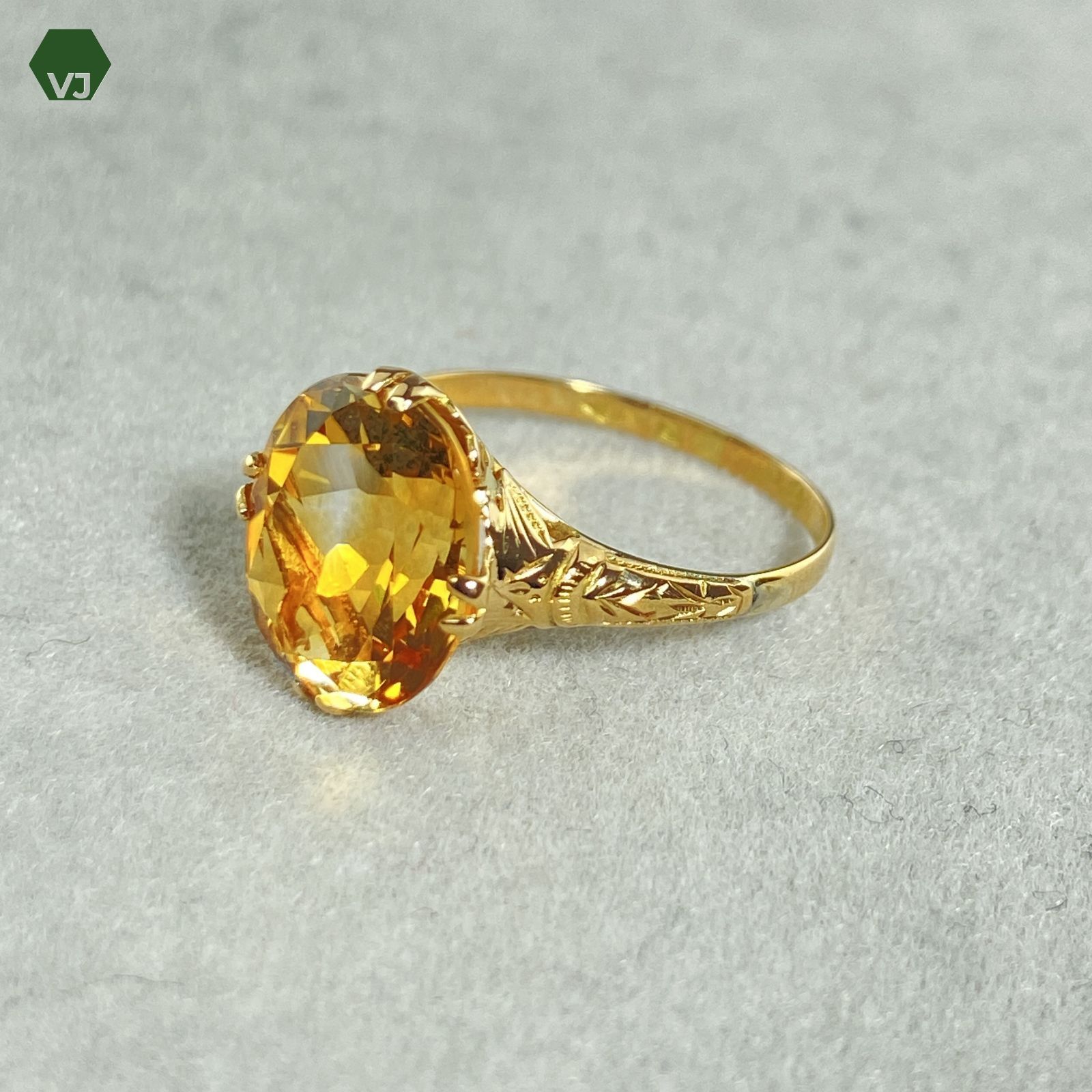 17-40】【Vintage】シトリン リング 3.32ct【中古】【K18YG/750】【10 