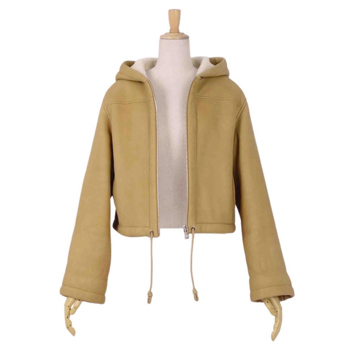 美品 ロエベ LOEWE ムートンジャケット シアリング ショート丈 フード  