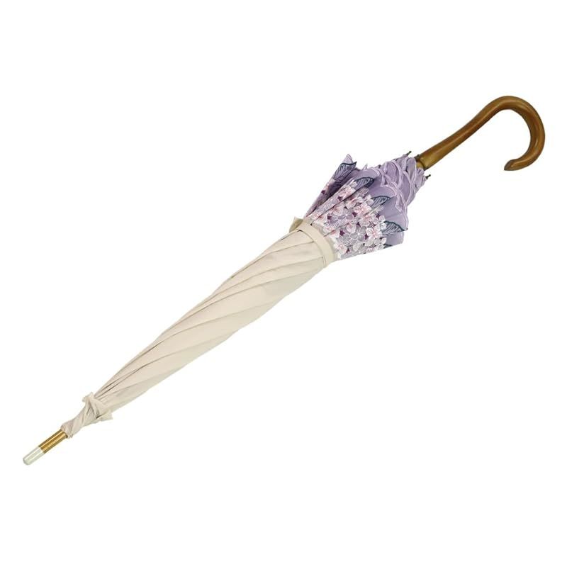 シノワズリーモダン 日傘 女優日傘 紫陽花 オーガンジー刺繍 長日傘 完全遮光 遮熱 逃熱 UVカット かわず張り 涼しい 晴雨兼用傘 ベージュ 0 NEXPOTALLINN_EU