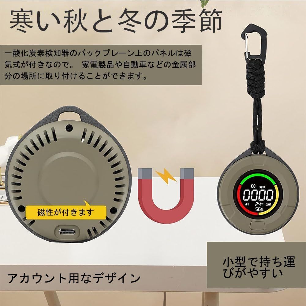 一酸化炭素測定器 チェッカー 検知器CO濃度/湿度/温度 NDIR方式 CO検出器 CO漏れ Type-C急速充電 高精度 携帯用 警報機 キャンプ用  車中泊 アラーム 小型0-500PPM測定範囲 日本語説明書付き グリーン - メルカリ