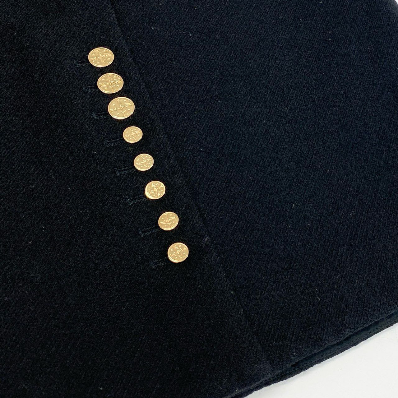 46j3 LOUIS VUITTON ルイヴィトン フランス製 金ボタン 膝丈 スカート ボトムス ロゴボタン 36 ブラック ウール レディースo07t GULLKHAN_COM