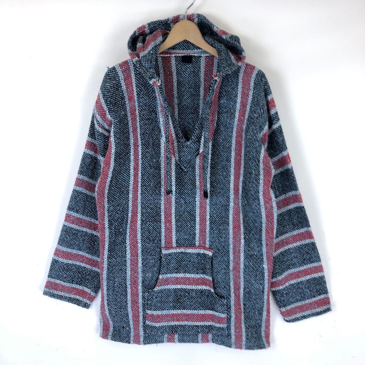 【古着】 メキシカンパーカー ストライプ グレー系 メンズL 【中古】 n032476