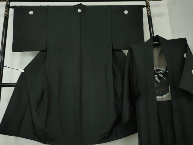 平和屋着物●男性 黒紋付 長羽織セット 正絹 DAAS3093ps