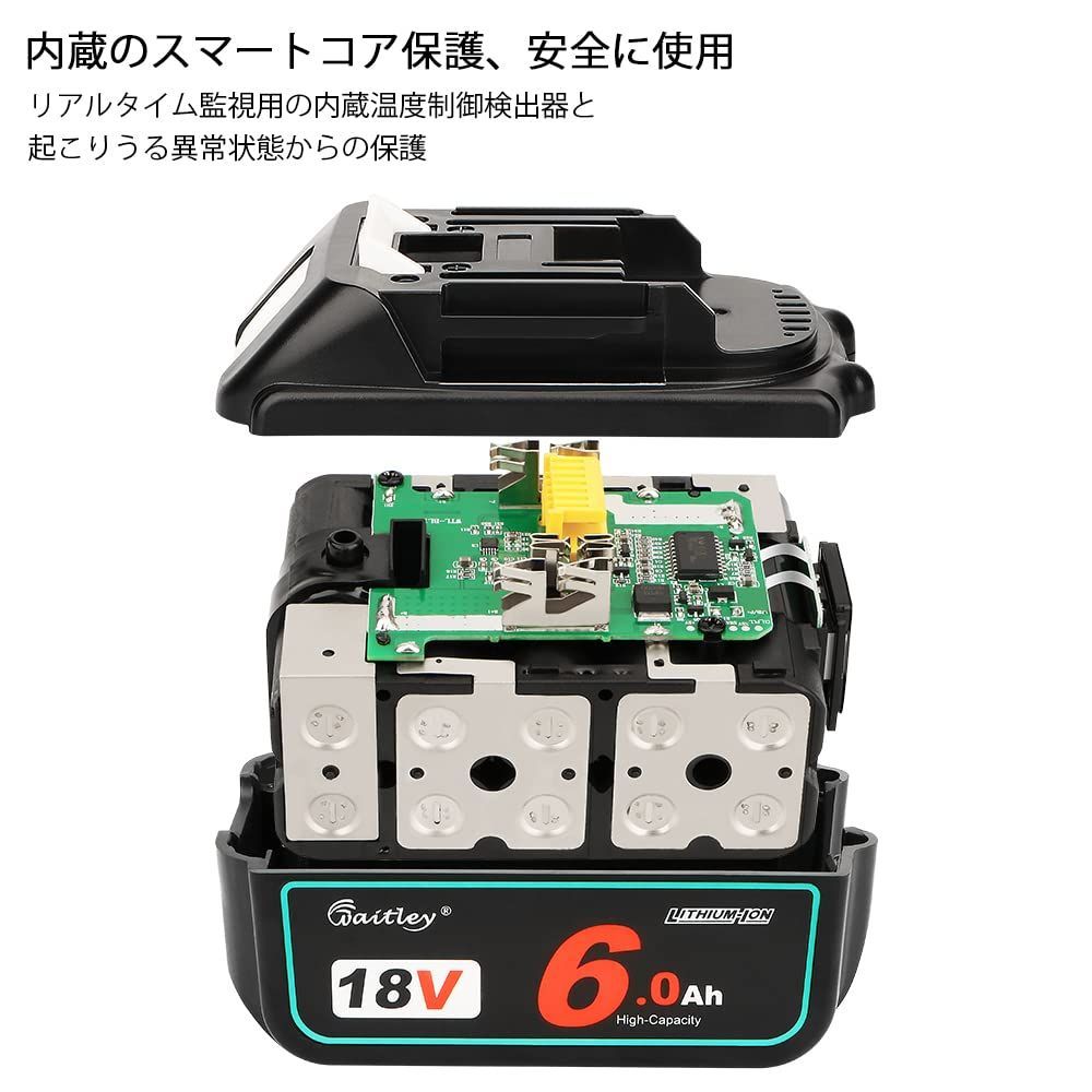 waitley互換マキタ 18V バッテリー 2個セットLED%残量表示付きBL1860B BL1830 バッテリー 6000mAh 大容量 電動工具用 バッテリー BL1840 BL1850 BL1850B BL1860対応 純正低速充電器をススメます。P - メルカリ