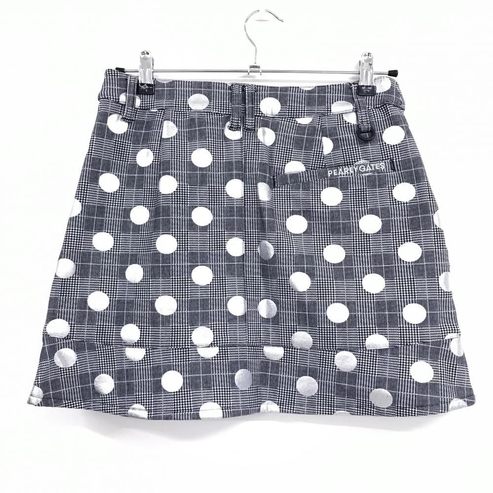パーリーゲイツ スカート 黒×白×シルバー ドット柄 チェック 裏微起毛 レディース 0 S ゴルフウェア PEARLY GATES
