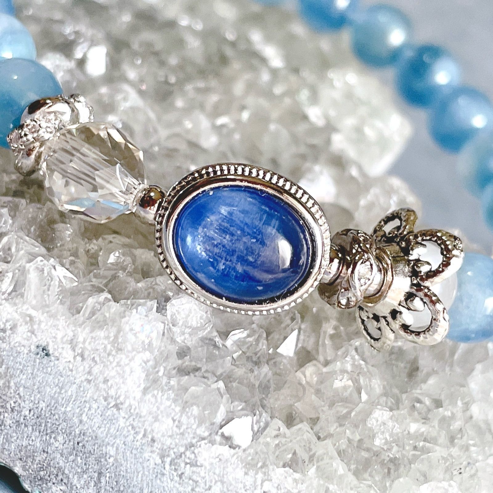 MossGem】(L)アクアマリンxカイヤナイト☆天然石チャーム