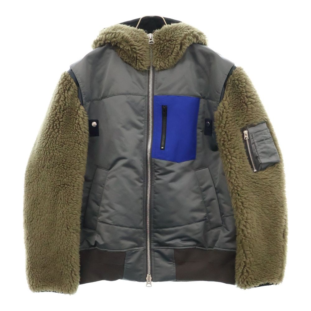 Sacai サカイ 23AW Faux Shearling Nylon Twill Blouson ドッキング フライト ボア ナイロンジャケット カーキ 23-03220M