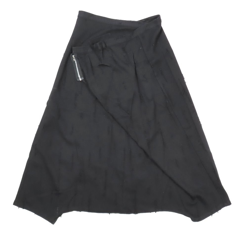 21AW Y s ワイズ Yohji Yamamoto ヨウジヤマモト HOLED JACQUARD SIDE ZIP PANTS 変形 サルエルパンツ ボトムス ブラック 2 レディース 古着