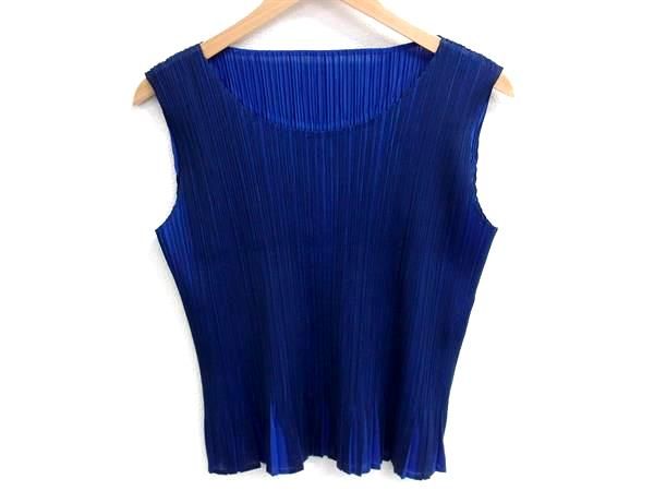 PLEATS PLEASE プリーツプリーズ イッセイミヤケ ポリエステル カットソー ノースリーブ トップス 洋服 ブルー系 FI8606