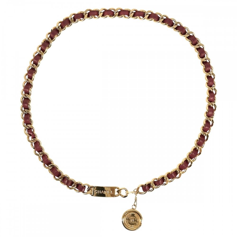 美品　シャネル　ココマーク　ゴールド　レザー　チェーンベルト　レッド CHANEL シャネル チェーンベルト ココマーク ゴールド メタル GP