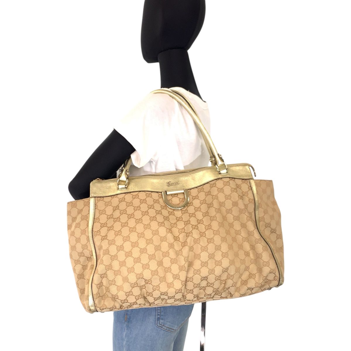 美品 GUCCI グッチ アビー ベージュ ゴールド GGキャンバス/レザー