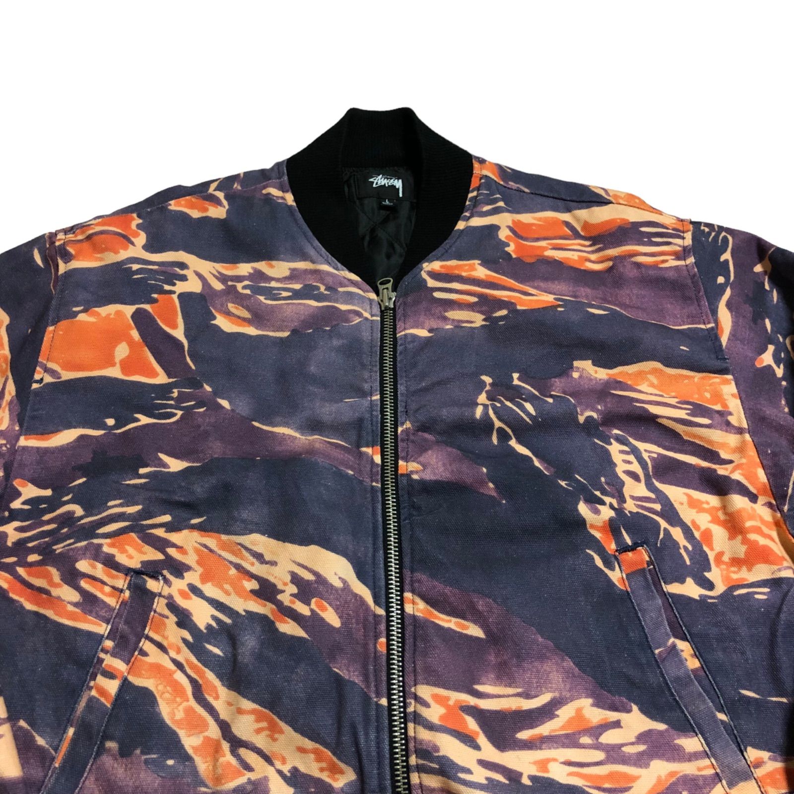 ステューシー　STUSSY ×LUCIEN SMITH/22AW/TIGRIS CANVAS BOMBER JACKET 迷彩　タイダイ　橙　パープル　 紫　オレンジ　Lサイズ　ボンバージャケット　ma-1