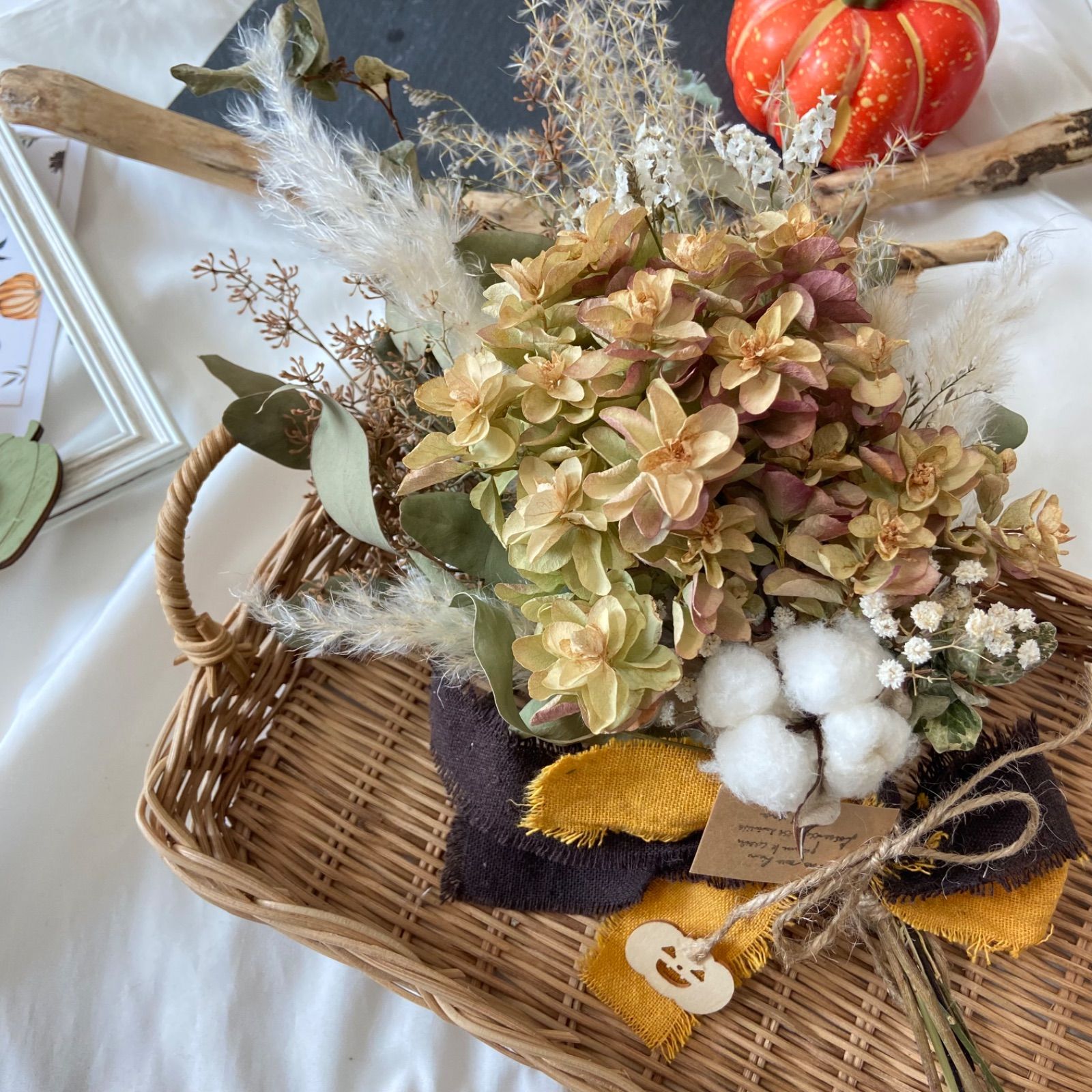 ◆和モダン◆ 大きめスワッグ　紫陽花　パンパスグラス　ブーケ　ドライフラワー 42c5d9ef115495b8c57cca8fcac573