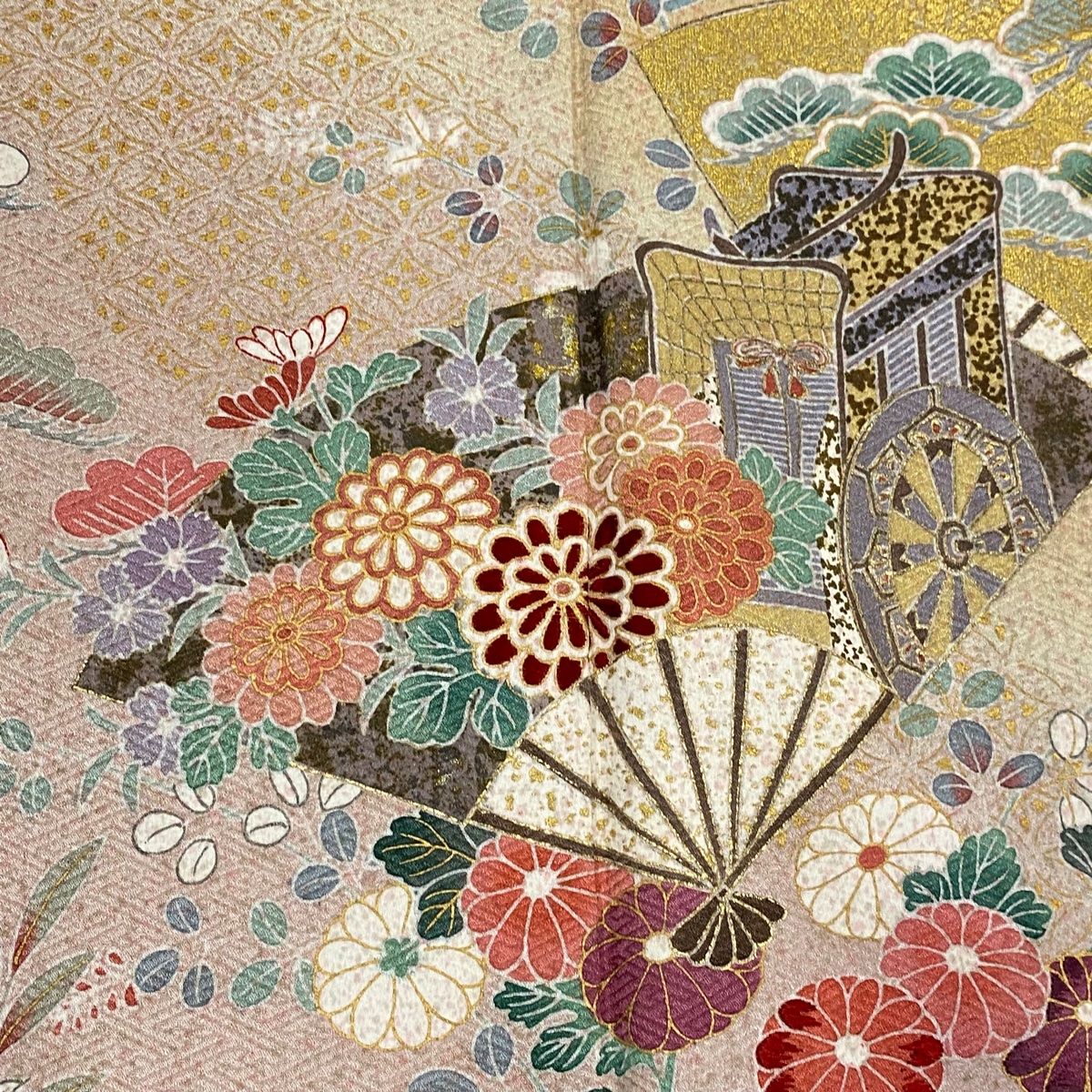 訪問着 身丈160.5cm 裄丈65.5cm M 袷 蒼風 落款 扇 草花 金彩