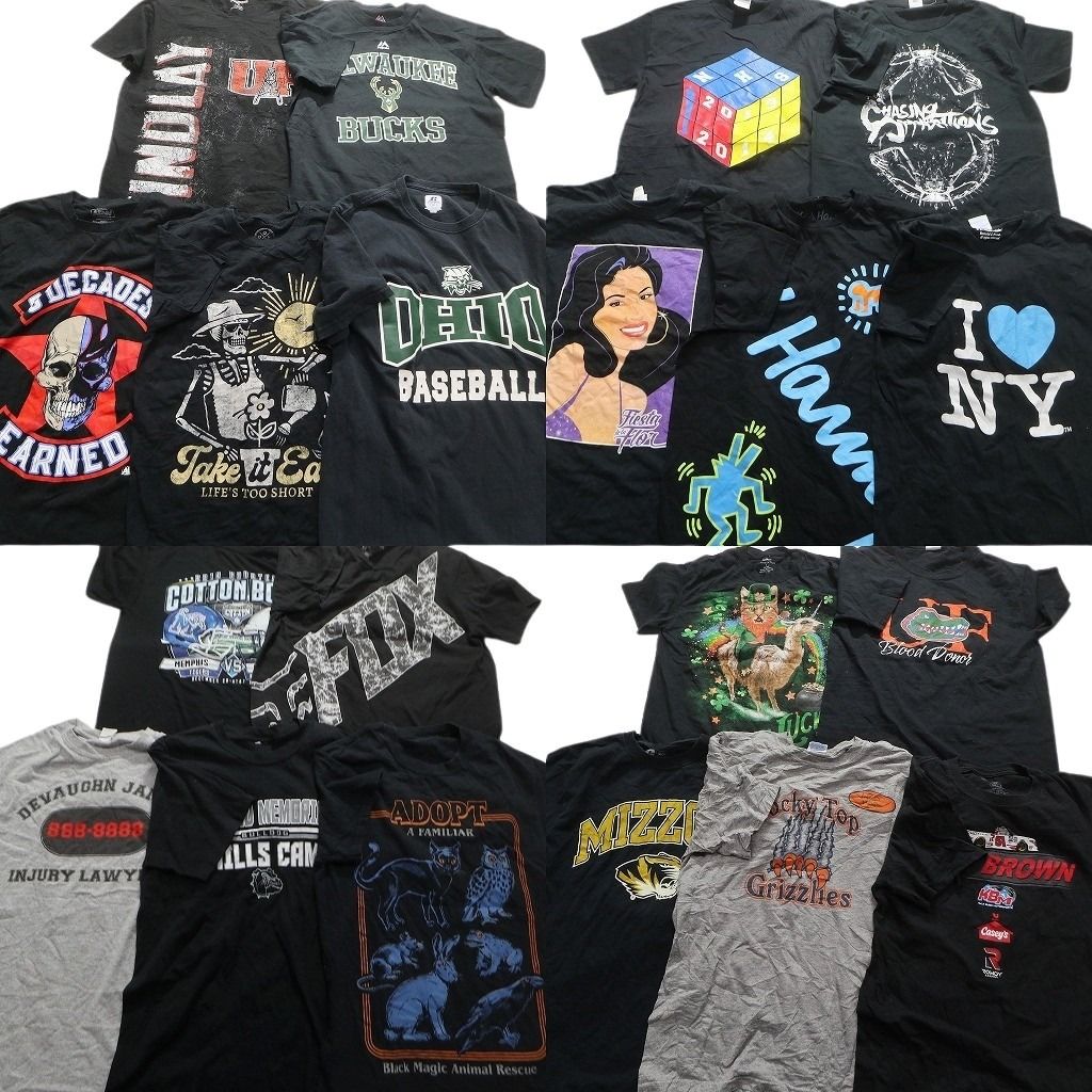 古着卸 黒 グレー ボディ プリント 半袖Tシャツ 20枚セット メンズ Ｓ レーシング アイラブニューヨーク 古着 NA1887