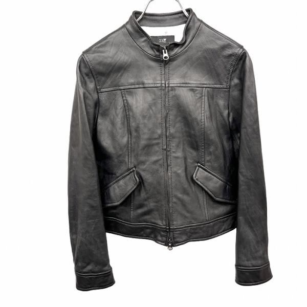 23区 ニジュウサンク　ライダースジャケット　ノーカラー　レザー　ブラック　M 古着 23区 ニジュウサンク ライダースジャケット シングル 裏地付き