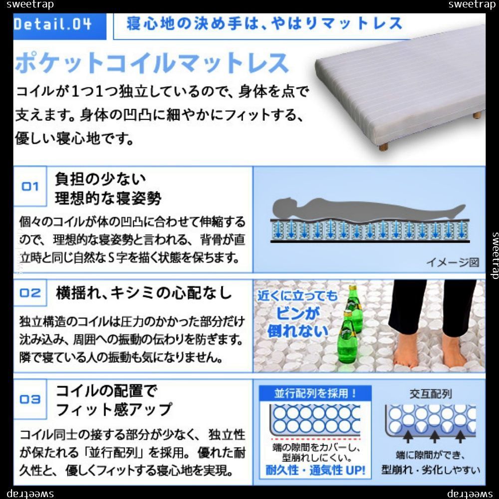 脚付きロールマットレス ポケットコイルスプリング
