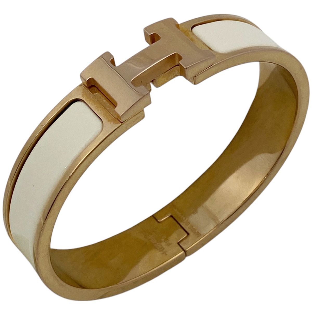 HERMES Hロゴ バングル ホワイト/ゴールド HERMES エルメス H ゴールド