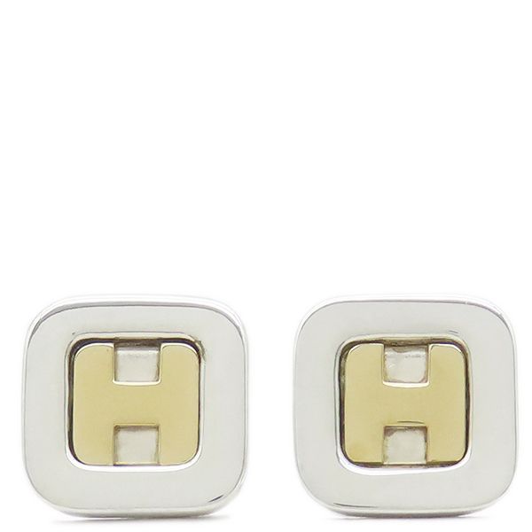 エルメス HERMES カフス Hロゴ カフリンクス シルバー925 K18YG シルバー×イエローゴールド 750 箱