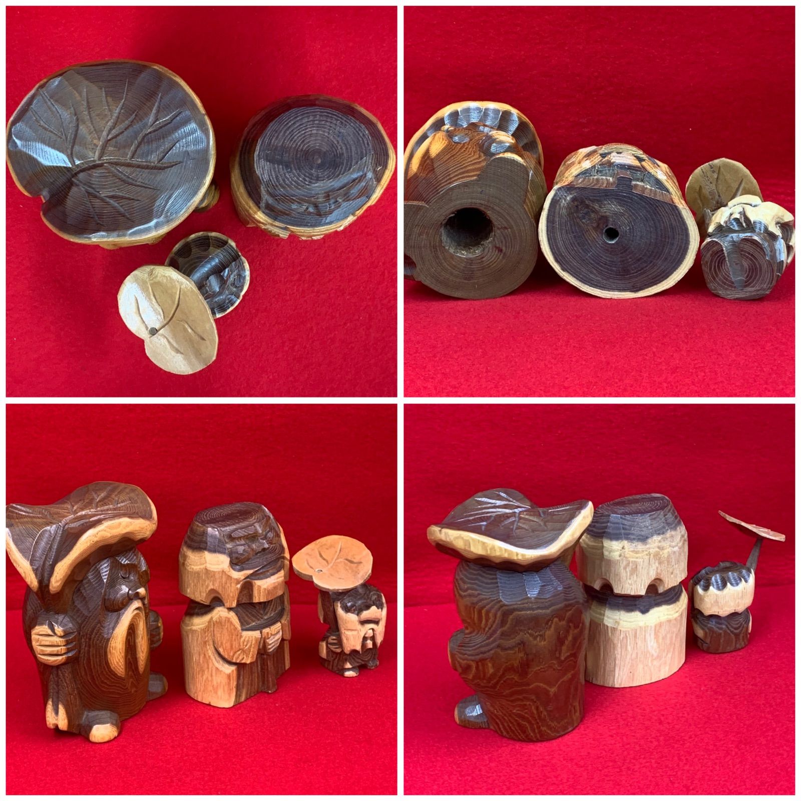 アイヌ 木彫り 妖精 コロポックル 2個・ニポポ 1個 工芸品 郷土玩具 N