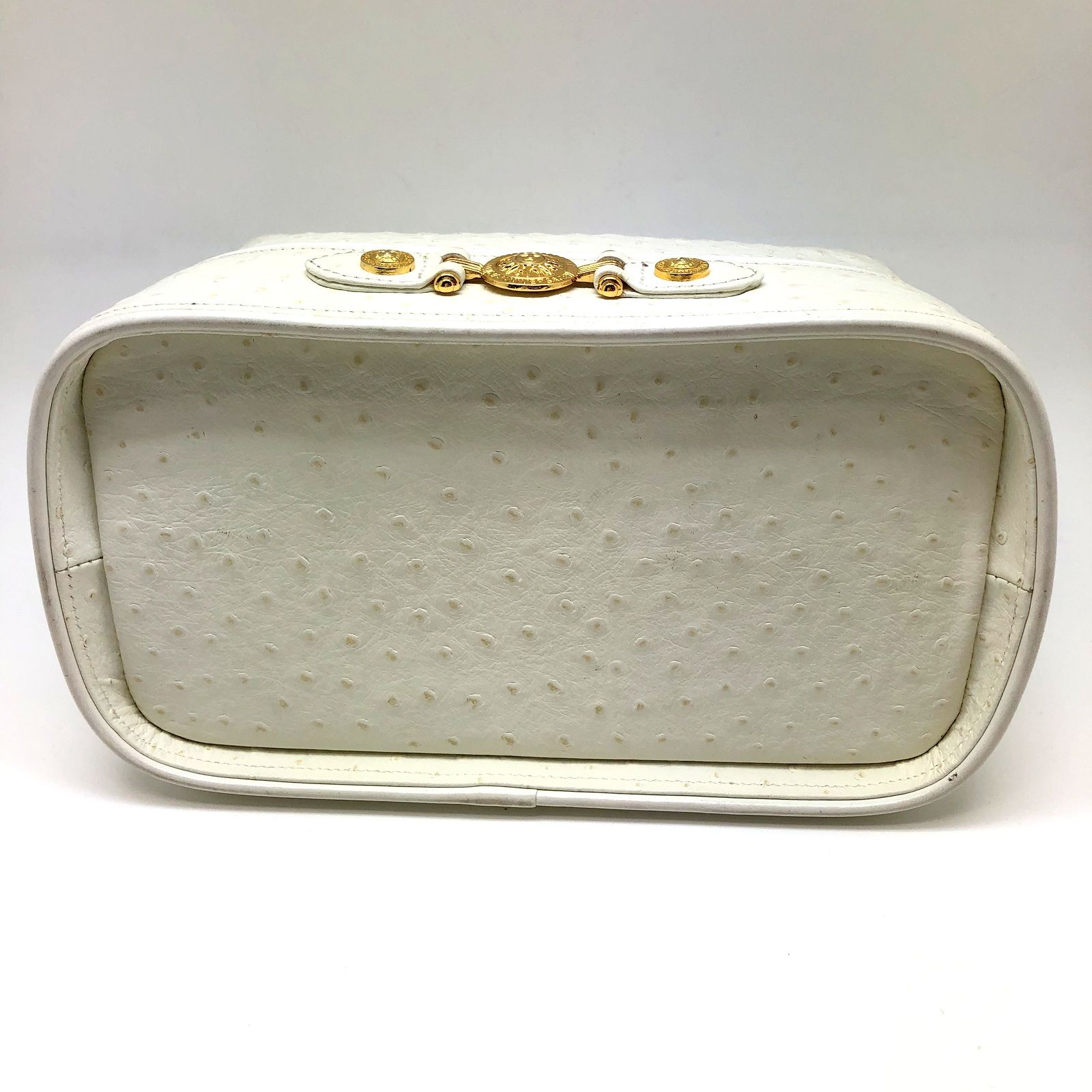 VERSACE バニティバッグ オーストリッチ 型押し レザー ホワイト VERSACE バニティバッグ オーストリッチ型押しレザー ホワイト