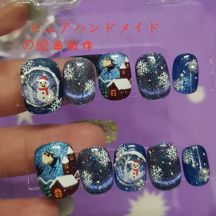 ネイルチップ ネイル ハンドメイド  ピュアハンドメイドの絵画制作  クリスマスの夜