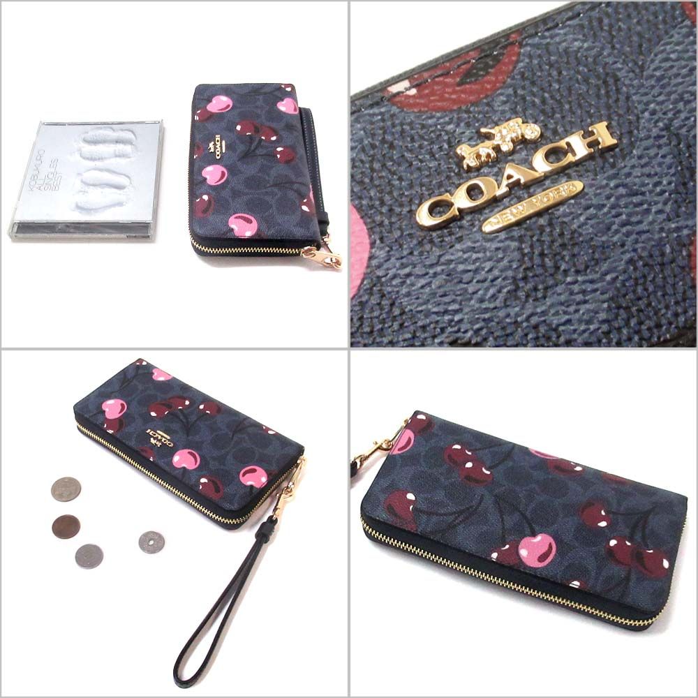 【新品 未使用】コーチ 財布 COACH アウトレット シグネチャー 長財布 さくらんぼ柄 ジップアラウンド CZ328 IMDEI