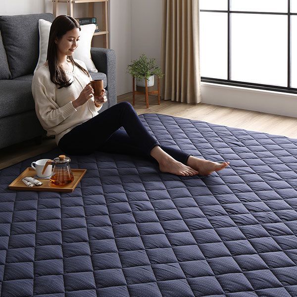 こたつ敷布団 キルト ラグ マット 約190×290cm 長方形 デニム生地 グレー 洗える 綿100% 床暖房可 防滑 【北海道・沖縄・離島配送不可】 こたつ敷布団 キルト ラグ マット 約190×290cm 長方形 デニム生地