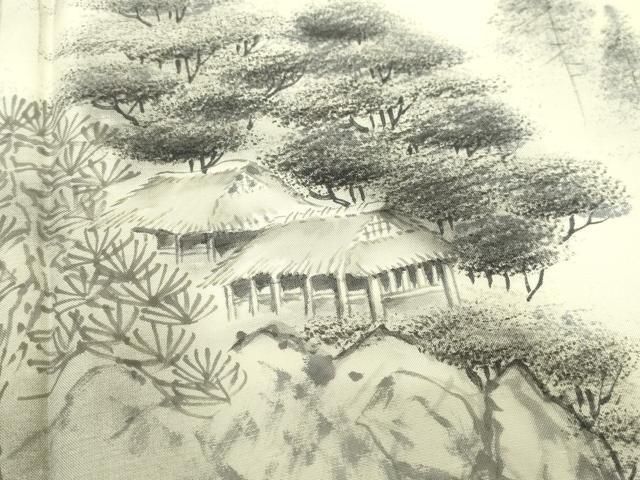 平和屋着物●訪問着　作家物・阿部武　紬地　手描き　遠山風景草木文　正絹　逸品　CAAZ1012vf 平和屋着物○訪問着 作家物・阿部武 紬地 手描き 遠山風景草木