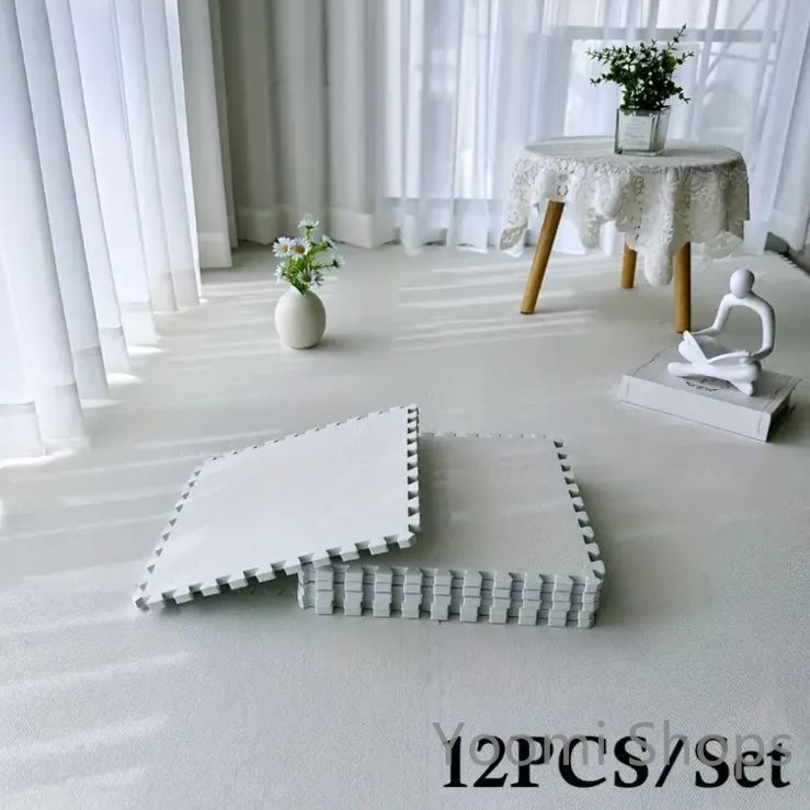 【新品未使用】ジョイントマット マット 大判 インテリア 3畳用厚手30x30cm 12枚 リネンフォームプレイマット インターロッキングカー