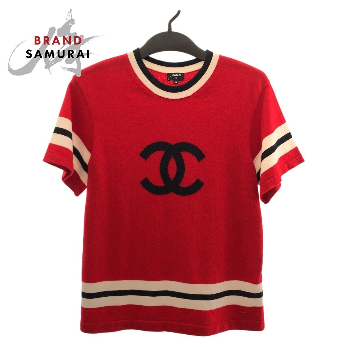 CHANEL カシミヤ100% ココマーク刺繍 肩ココマーク金ボタン レッド CHANEL(シャネル) ココマークボタンカシミヤニットP40296K02905