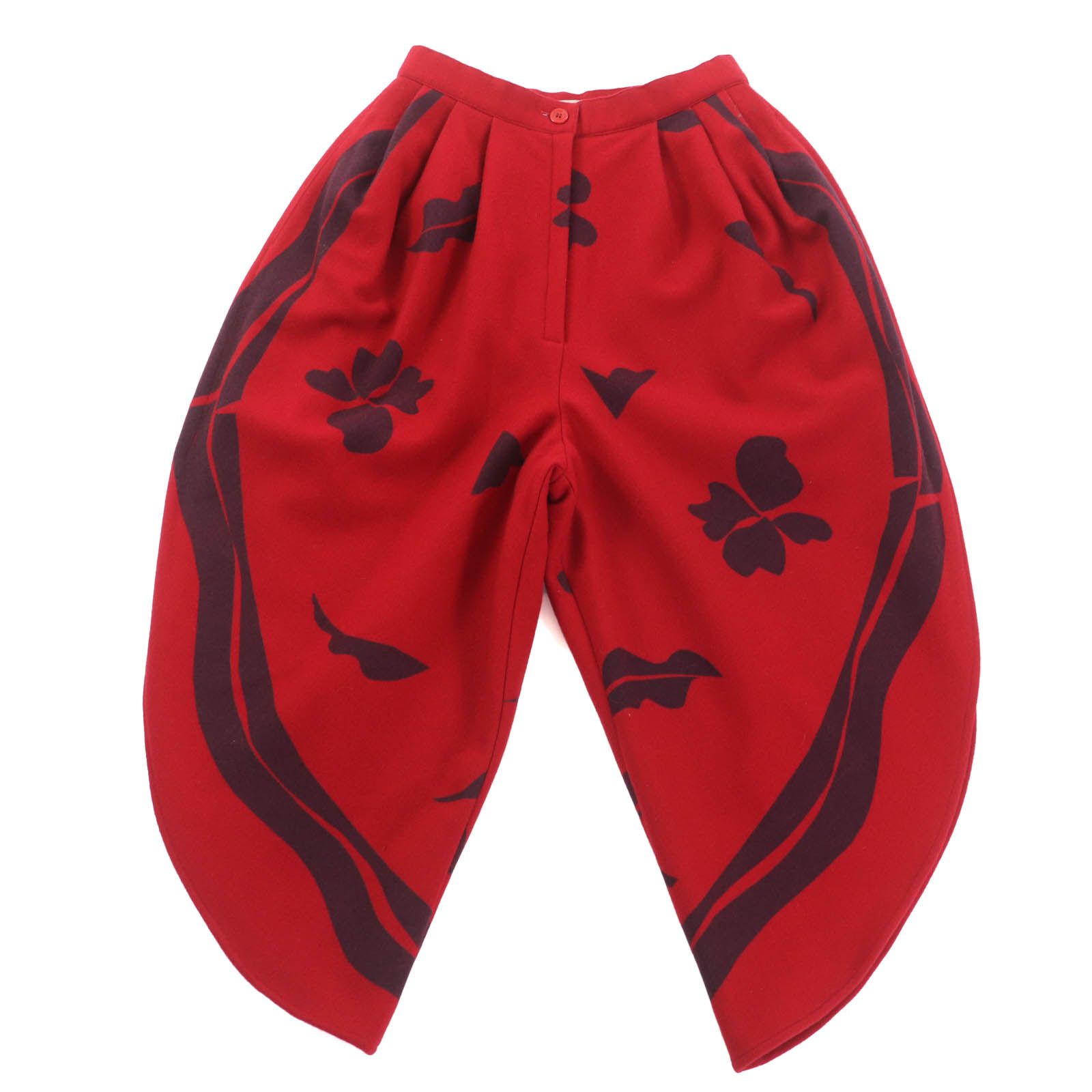 ISSEY MIYAKE イッセイミヤケ ヴィンテージ ウール 70s～80s 総柄 変形ボトムス パンツ レッド 9 日本製 正規品 レディース