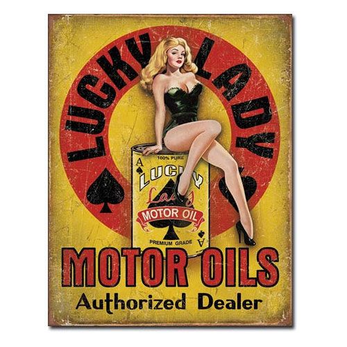 メタルサイン 「Luckey Lady Motor Oil」 #1998 ホットロッド ブリキ