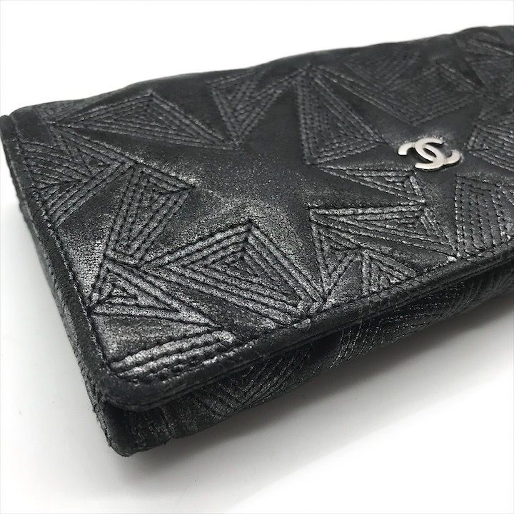CHANEL シャネル ココマーク ラムスキン スター エンボス 長財布 ウォレット ブラック a 3736