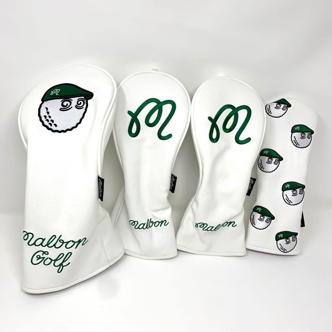 Malbon ゴルフヘッドカバー 4点セット モデル 高品質刺繍デザイン ドライバー フェアウェイ ハイブリッド パターカバー