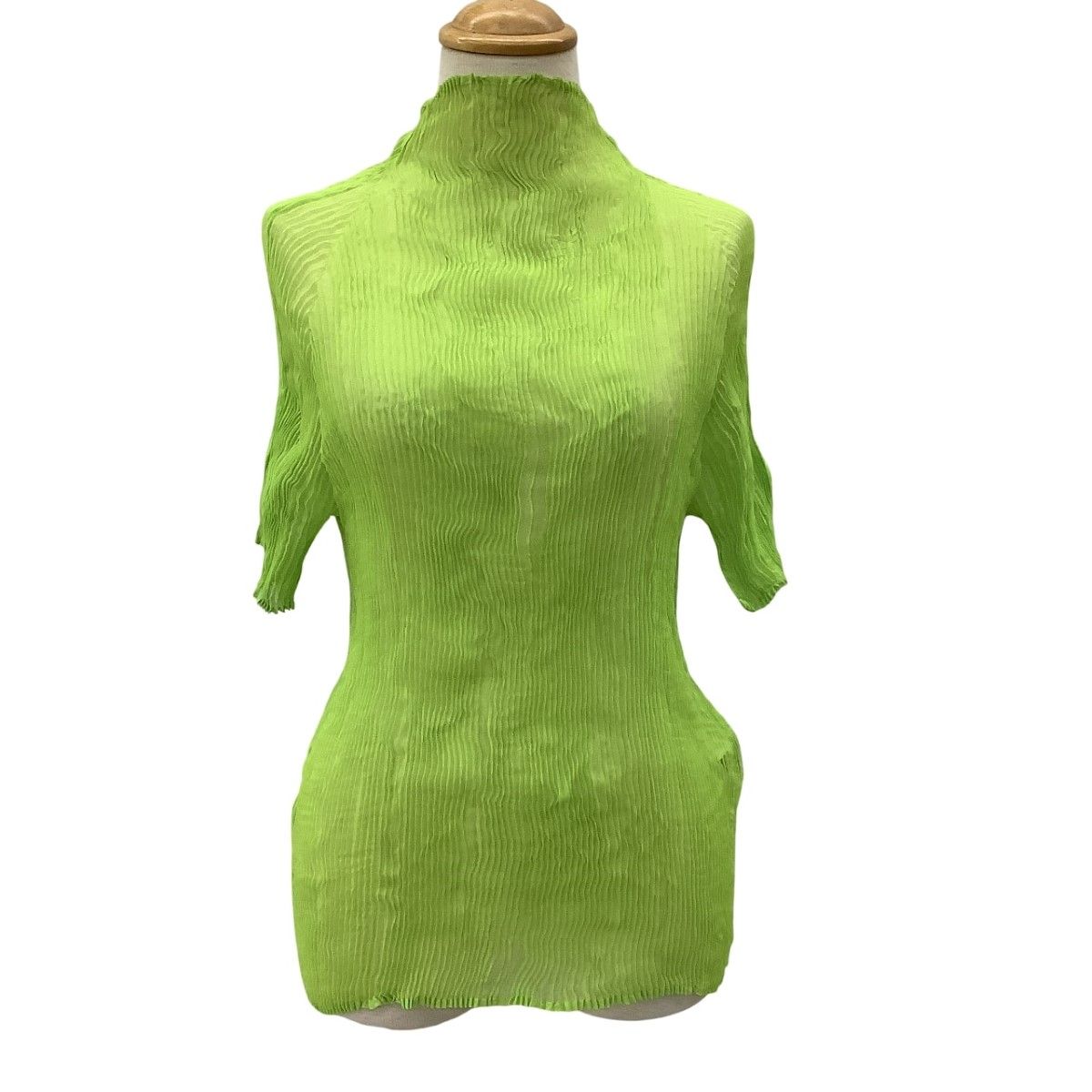 ISSEY MIYAKE イッセイミヤケ 波プリーツ 半袖 カットソー SIZE ２ IF62FJ414 黄緑