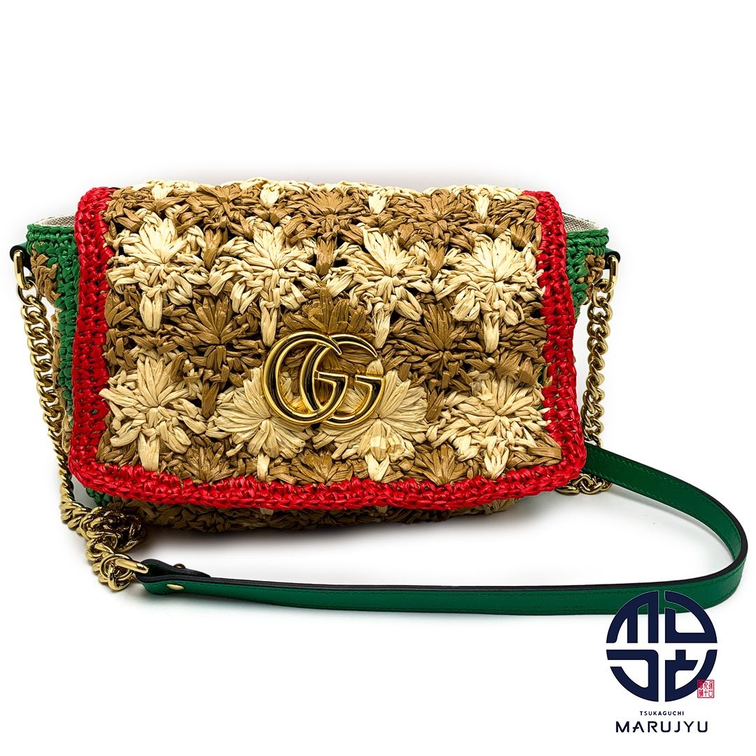 美品 GUCCI GG マーモント ショルダーバッグ 574433 ラフィア 美品 グッチ GUCCI レディース GG マーモント ショルダーバッグ