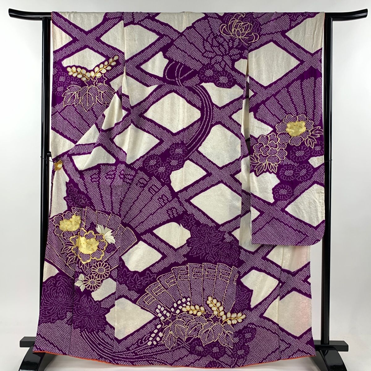 バイセル 着物 優品 反物 着装 付け下げ 薄紫 牡丹 流水 縮緬 正絹 ☆☆☆ 訪問着 身丈164.5cm 裄丈64.5cm M 袷 落款 椿 菊 薄紫 正絹