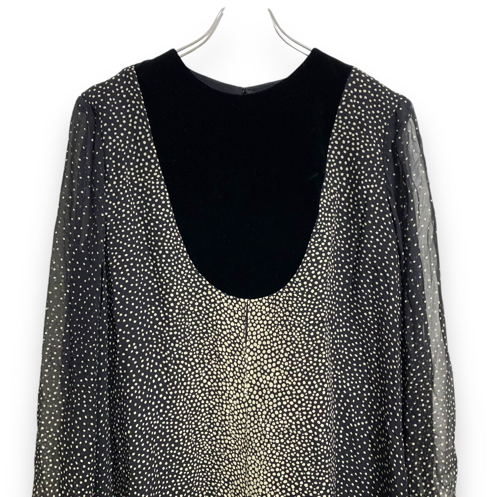 Akris アクリス ブラック×ホワイト 水玉 ワンピース 長袖 シルク